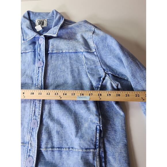 Vintage SAGA Light Blue Oversized Button Boxy Cotton USA Soft Jacket SZ M - Picture 7 of 9